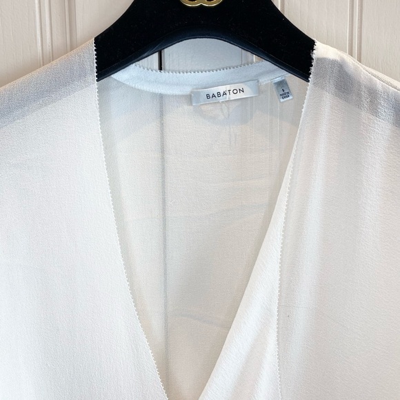 Aritzia Babaton Women's Semi-sheer chiffon blouse Cream White 100% Silk Sheer S - Picture 3 of 14